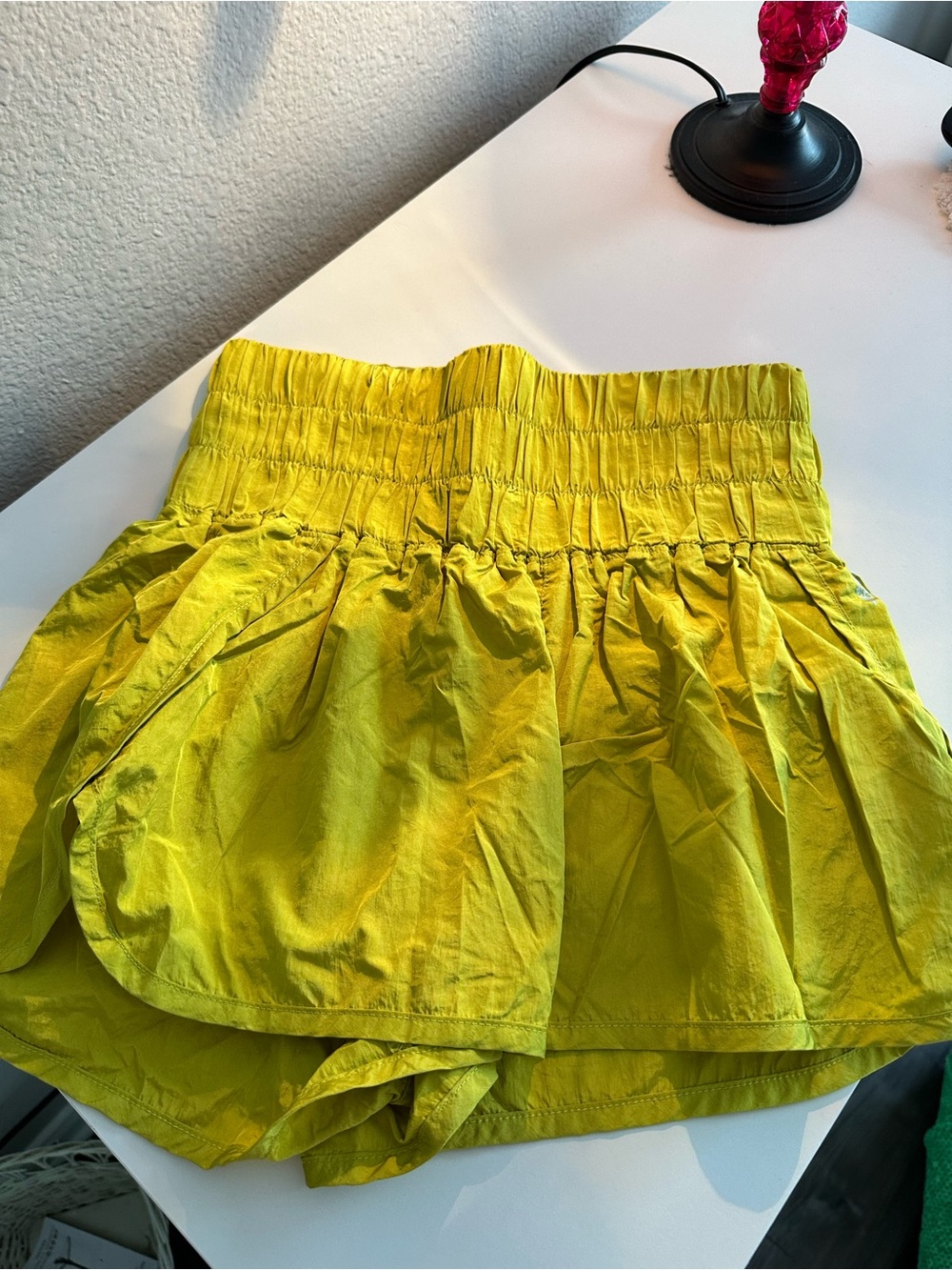 Free People Lime Green Smocked-Waist Athletic Skort